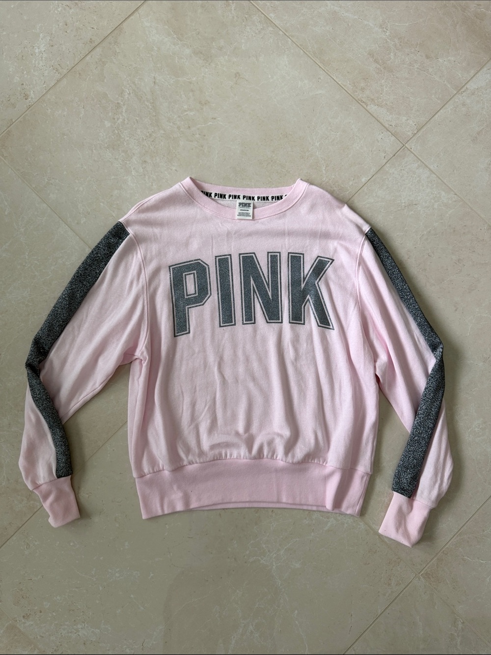 PINK Victoria's Secret Light Pink & Sparkly Silver Gray Crewneck Sweatshirt